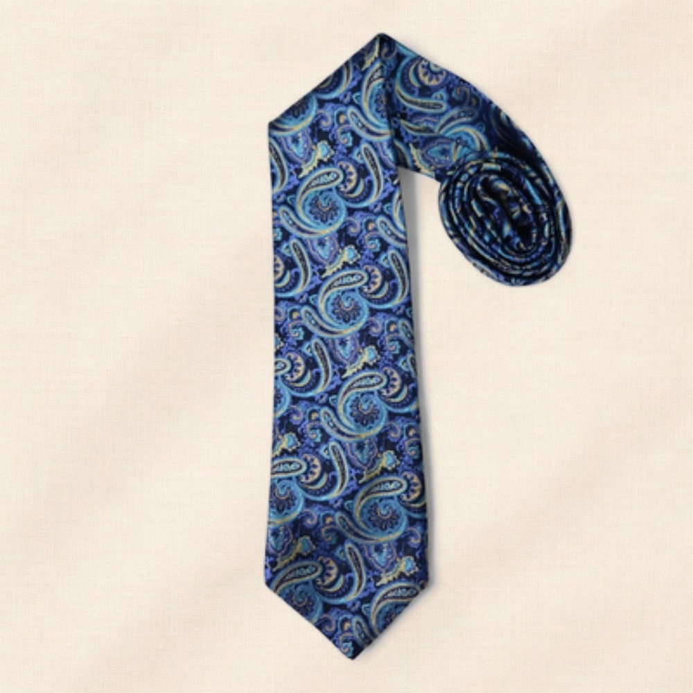 Piattelli Platinum Silk Necktie Paisley Blue Classic Designer‎ OS